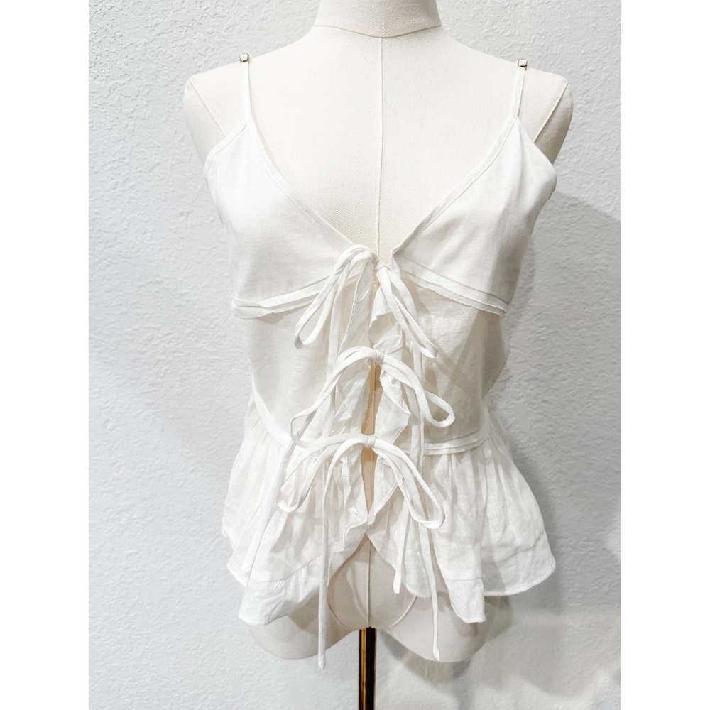 DISSH Mimi White Linen Tie Front Top Size 8 Peplum Italian Summer Resort Boho